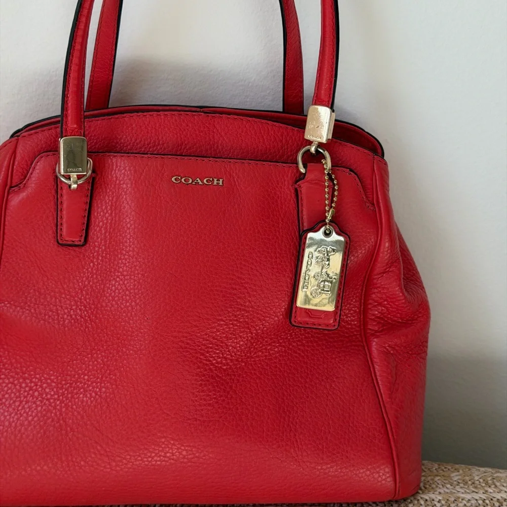 COACH Red Pebbled Leather Tote with Gold Hardware